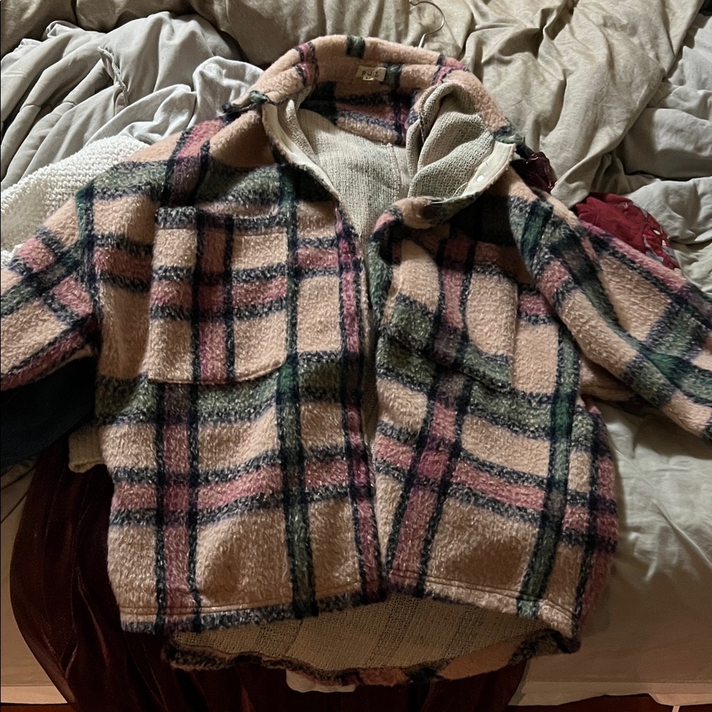Plaid Fleece Jacket pink and green